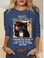 abordables T-shirts Femme-Femme T shirt Tee Noir Bleu Bleu clair Chat Imprimer manche longue Casual Fin de semaine basique Col V Standard Peinture Automne hiver