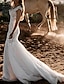 cheap Wedding Dresses-Beach Wedding Dresses Mermaid / Trumpet V Neck Cap Sleeve Court Train Lace Bridal Gowns With Appliques 2024