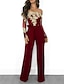 cheap Party Jumpsuits-Women&#039;s Jumpsuit Lace Embroidered Floral Off Shoulder Elegant Xmas Wedding Party Christmas Regular Fit Long Sleeve Black Wine Blue S M L Fall