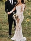 baratos Vestidos de Casamento-Noivado Formal Boho Vestidos de noiva Sereia Ilusão Decote Manga Longa Cauda Escova Renda Vestidos de noiva Com Apliques 2024