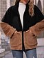 cheap Coats &amp; Trench Coats-Women&#039;s Sherpa jacket Fleece Jacket Teddy Coat Outdoor Daily Wear Vacation Going out Warm Breathable Zipper Patchwork Pocket Active Comfortable Street Style Plush Turndown Regular Fit Color Block
