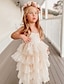 cheap Flower Girl Dresses-Princess Floor Length Flower Girl Dress First Communion Cute Prom Dress Cotton Blend with Lace Tiered Tutu Fit 3-16 Years
