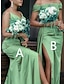 cheap Bridesmaid Dresses-Sheath / Column Bridesmaid Dress V Neck / Off Shoulder Sleeveless Elegant Sweep / Brush Train Charmeuse with Split Front / Solid Color 2023