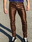 cheap Sweatpants-Men&#039;s Skinny Trousers Casual Pants Solid Color Comfort Breathable Full Length Daily Going out Streetwear PU Faux Leather Fashion Stylish Wine Brown Micro-elastic