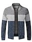 cheap Men&#039;s Cardigan Sweater-Men&#039;s Cardigan Sweater Fleece Sweater Ribbed Knit Zipper Knitted Color Block Standing Collar Warm Ups Modern Contemporary Daily Wear Going out Clothing Apparel Fall &amp; Winter Burgundy Blue M L XL