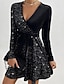 Χαμηλού Κόστους ντιζάιν φορέματα για πάρτι-γυναικείο φόρεμα κοκτέιλ φόρεμα βελούδινο φόρεμα παγιέτα φόρεμα μίνι φόρεμα μαύρο κοντομάνικο καθαρό χρώμα παγιέτες χειμώνα φθινόπωρο φθινόπωρο v λαιμό βραδινό πάρτι χαλαρή εφαρμογή 2022 s m l xl xxl