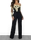 cheap Party Jumpsuits-Women&#039;s Jumpsuit Lace Embroidered Floral Off Shoulder Elegant Xmas Wedding Party Christmas Regular Fit Long Sleeve Black Wine Blue S M L Fall