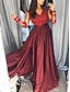 cheap Romantic Lace Dresses-Women&#039;s Party Dress Lace Dress Satin Dress Long Dress Maxi Dress Wine Red Black Long Sleeve Pure Color Lace Winter Fall Spring V Neck Party Party Winter Dress Evening Party 2023 S M L XL