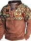cheap Men&#039;s Henley Sweatshirts-Men&#039;s Sweatshirt Pullover Thermal warm Fall Winter V Neck Graphic Prints Print Casual 3D Print Basic Designer Casual Western Sweatshirts  Long Sleeve Green Black / Winter / Spring / Fall / Winter