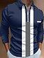 cheap Graphic Polo-Men&#039;s Polo Shirt Golf Shirt Zip Polo Striped Turndown Zip Army Green Navy Blue Gray 3D Print Outdoor Street Long Sleeve Zipper Print Clothing Apparel Fashion Designer Casual Breathable