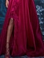 voordelige Avondjurken-A-lijn avondjurk Celebrity-stijl jurk rood groene jurk formele bruiloftsgast vloerlengte mouwloos v-hals chiffon met split pure kleur 2024