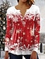 cheap Blouses-Women&#039;s Christmas Blouse Shirt Maroon Wine Red Green Plaid Deer Button Print 3/4 Length Sleeve Christmas Streetwear Casual Round Neck Regular S