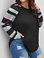 cheap Women&#039;s Blouses &amp; Shirts-Women&#039;s Plus Size Tops Blouse Color Block Print Long Sleeve Round Neck Casual Daily Vacation Polyester Winter Fall Black
