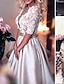 baratos Vestidos de Casamento-Salão Formal Vestidos de noiva Linha A Ilusão Decote Meia Manga Cauda Corte Cetim Vestidos de noiva Com Botões Apliques 2024