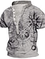 preiswerte Henley-T-Shirt für Herren-Herren Grafik Shirt Maschine Vintage Sport Mode 3D Druck Tee Henley Outdoor Casual Täglich Hellgrün Rot Blau Karte Braun Unanswerable Baumwolle Reisen