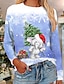 levne Dámská trička-Vánoční košile Dámské Tričko Grafika Ježíšek Sněhulák Rubínově červená Námořnická modř Vodní modrá Tisk Dlouhý rukáv Vánoce Víkend Základní Vánoce Kulatý Běžný Podzim zima