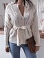 cheap Cardigans-Women&#039;s Cardigan Sweater Jumper Cable Knit Lace up Button Pure Color Crew Neck Stylish Casual Outdoor Daily Winter Fall Purple Yellow S M L / Cotton / Long Sleeve / Cotton / Holiday / Regular Fit