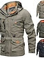 cheap Men&#039;s Jackets &amp; Coats-Men&#039;s Cargo Jacket Hoodied Jacket Tactical Jacket Sports &amp; Outdoor Fishing Thermal Warm Windproof Patchwork Autumn / Fall Letter Sporty Turndown Regular Army Green Blue Khaki Jacket