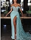 cheap Evening Dresses-Mermaid Dress Evening Gown Red Green Dress Dress Formal Wedding Guest Court Train Sleeveless Off Shoulder Charmeuse with Ruched Sequin Slit 2024