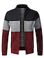 cheap Men&#039;s Cardigan Sweater-Men&#039;s Cardigan Sweater Fleece Sweater Ribbed Knit Zipper Knitted Color Block Standing Collar Warm Ups Modern Contemporary Daily Wear Going out Clothing Apparel Fall &amp; Winter Burgundy Blue M L XL