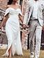levne Svatební šaty-hala jednoduché svatební šaty pouzdro / sloupec mimo čepici rukáv soudní vlečka saténové svatební šaty s nařaseným děleným předním dílem letní svatební párty 2024