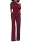 cheap Formal Jumpsuits-Women&#039;s Jumpsuit Pocket High Waist Solid Color One Shoulder Elegant Wedding Party Regular Fit Half Sleeve Black White Yellow S M L Fall
