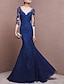 cheap Evening Dresses-Mermaid / Trumpet Evening Gown Elegant Dress Formal Wedding Guest Floor Length Half Sleeve V Neck Tulle with Buttons Appliques 2024