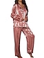 cheap Women&#039;s Sleepwear-Women&#039;s Pajamas Nighty Sets Stripe Simple Comfort Soft Carnival Christmas New Year Satin Gift Lapel Long Sleeve Shirt Pant Button Pocket Spring Fall Champagne Pink
