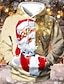お買い得  サンタクロースの衣装-クリスマス メンズ サンタクロース 3D パーカー ユニセックス プルオーバー カスタムプリント ブラック ホワイト イエロー レッド フード付き サンタクロース グラフィックプリント プリント デイリー スポーツ 3D プリント デザイナー カジュアル ビッグ&amp;トール スプリング&amp;amp;  秋