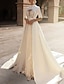זול שמלות כלה-אירוסין סגנון רויאל רשמי שמלות חתונה גזרת A לב (סוויטהארט) חצי שרוול שובל קורט סאטן שמלות כלה עם קפלים אפליקציות 2024