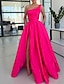 cheap Prom Dresses-A-Line Prom Dresses Party Dress Formal Wedding Guest Sweep / Brush Train Sleeveless One Shoulder Satin with Ruched Slit 2024