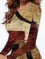 abordables Robes à motifs-Robe mi-longue Femme Robe casual manche longue Printemps Automne Hiver - Mode Poche Imprimer Géométrique Bloc de couleur Col Ras du Cou du quotidien 2023 Kaki S M L XL XXL