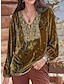 Χαμηλού Κόστους Γυναικείες Μπλούζες &amp; Πουκάμισα-Γυναικεία Πουκάμισο Μπόχο πουκάμισο Μπλούζα Βελούδο Φλοράλ Στάμπα Πάρτι Χριστούγεννα Πρωτοχρονιά Βασικό Μακρυμάνικο Λαιμόκοψη V Κίτρινο Άνοιξη Φθινόπωρο