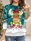 cheap Sweatshirts-Women&#039;s Sweatshirt Pullover Streetwear Green Blue Purple Reindeer Christmas Round Neck Long Sleeve S M L XL 2XL 3XL