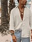 cheap Cotton Linen Shirt-Men&#039;s Shirt Linen Shirt Tee Solid Color Collar Button Down Collar Green White Street Daily Long Sleeve Clothing Apparel Simple Lightweight Breathable Comfortable / Machine wash / Washable / Vacation