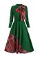 cheap Vintage Dresses-Women&#039;s Christmas Swing Dress Plaid Dress Vintage Dress Midi Dress Green Black Wine Long Sleeve Plaid Bow Winter Fall Autumn Stand Collar Fashion Daily Date 2022 S M L XL XXL 3XL