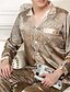 cheap Pajamas-Men&#039;s Sleepwear Silk Pajama 2 Pieces Graphic Prints Simple Comfort Home Daily Faux Silk Breathable Lapel Long Sleeve Pant Pocket Fall Spring Wine Light Brown