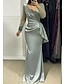 cheap Evening Dresses-Mermaid / Trumpet Evening Gown Sparkle &amp; Shine Dress Formal Wedding Guest Floor Length Long Sleeve V Neck Fall Wedding Guest Charmeuse with Ruched Pearls 2024