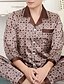 cheap Pajamas-Men&#039;s Sleepwear Silk Pajama 2 Pieces Graphic Prints Simple Comfort Home Daily Faux Silk Breathable Lapel Long Sleeve Pant Pocket Fall Spring Wine Light Brown