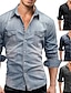 voordelige spijkerhemden voor heren-Voor heren Denim overhemd Lichtgrijs Donkergrijs Licht Blauw Lange mouw Effen Strijkijzer Vakantie Casual Button-omlaag Kleding Polyester Modieus Casual Ademend Comfortabel
