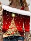 cheap Blouses-Women&#039;s Blouse Shirt Red Christmas Tree Off Shoulder Print Long Sleeve Christmas Streetwear Casual Off Shoulder Regular S