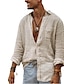 cheap Cotton Linen Shirt-Men&#039;s Casual Shirt Turndown Spring Summer Long Sleeve White Light Green Solid Color Street Holiday Clothing Apparel Patchwork