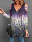 cheap Blouses-Women&#039;s Blouse Shirt Purple Floral Cut Out Flowing tunic Long Sleeve Holiday Weekend Basic V Neck Regular Floral S