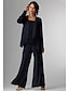cheap Mother of the Bride Pantsuits-Jumpsuit / Pantsuit 3 Piece Mother of the Bride Dress Formal Wedding Guest Elegant Plus Size Wrap Included Bateau Neck Floor Length Chiffon Sleeveless with Lace 2024