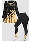 ieftine Costume din Două Piese-Pentru femei A stabilit Floral Zilnic Ieșire Sfârșit de săptămână Imprimeu Negru și Alb Manșon Lung Casual Stil Nautic Toamnă Iarnă