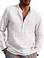 cheap Cotton Linen Shirt-Men&#039;s Shirt Linen Shirt Solid Color Pocket Collar V Neck Light Blue Wine Red khaki Dark Blue Gray Street Sports Long Sleeve Clothing Apparel Fashion Simple Sportswear Lightweight / Spring / Summer
