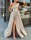 cheap Prom Dresses-A-Line Prom Dresses Sexy Dress Formal Wedding Guest Floor Length Sleeveless One Shoulder Satin with Pleats Slit 2024