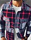cheap Overshirts-Men&#039;s Flannel Shirt Shirt Jacket Shacket Shirt Plaid / Check Turndown Red Street Daily Long Sleeve Button-Down Clothing Apparel Basic Fashion Casual Comfortable