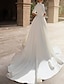 baratos Vestidos de Casamento-Noivado Estilo real Formal Vestidos de noiva Linha A Decote Princesa Meia Manga Cauda Corte Cetim Vestidos de noiva Com Fru-Fru Apliques 2024