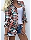 abordables Chemises Pour Femme-Chemisier Chemise veste Femme Vert Bleu Rouge Plaid Bloc de couleur Bouton Imprimer Manches Longues du quotidien Fin de semaine Vêtement de rue Casual Col de Chemise Normal Standard S / 3D effet